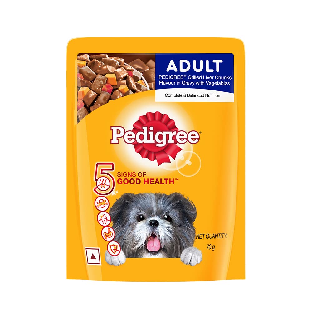 Pedigree, Adult Wet Dog Food, Grilled Liver Chunks Flavour in Gravy with Vegetables, 70g Pouch