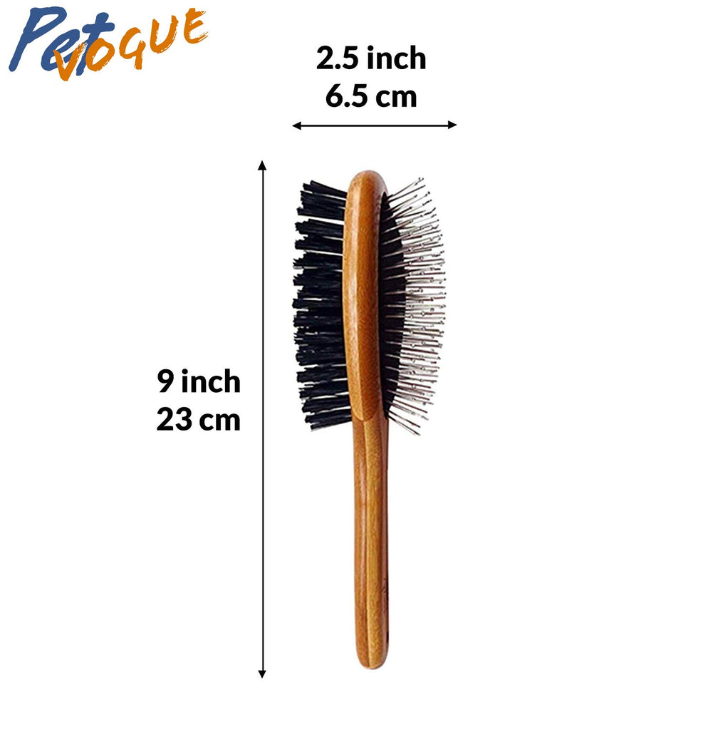 PetVogue Pet Comb, Professional Double Sided Pin & Bristle Bamboo Brush for Dogs & Cats, Grooming Comb Cleans Pets Shedding & Dirt for Short Medium