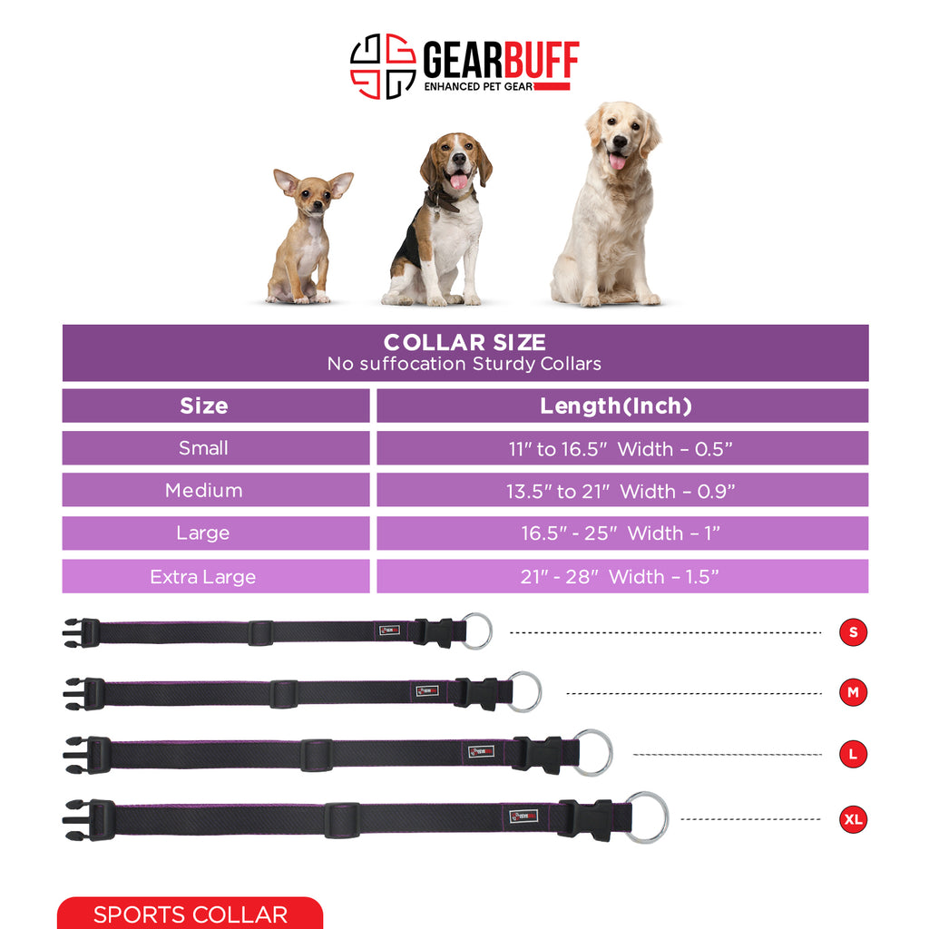 GEARBUFF Sports Collar for Dogs, Black & Purple