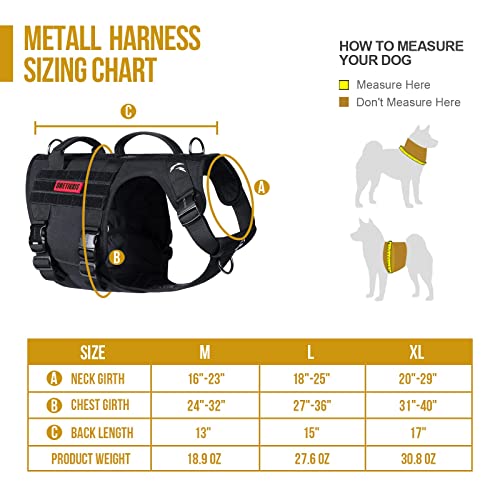 OneTigris Tactical Dog Harness for Large Dog Full Metal Buckled No