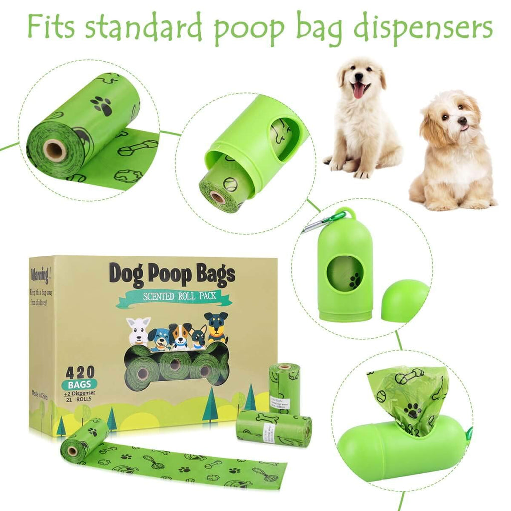 Heim & Elda Dog Poop Bags(420 Count), Biodegradable Poop Bags for Dogs, Leak Proof, Eco-Friendly Dog Waste Disposal Bags Refill Rolls with 2 Free Dispenser (Scented)