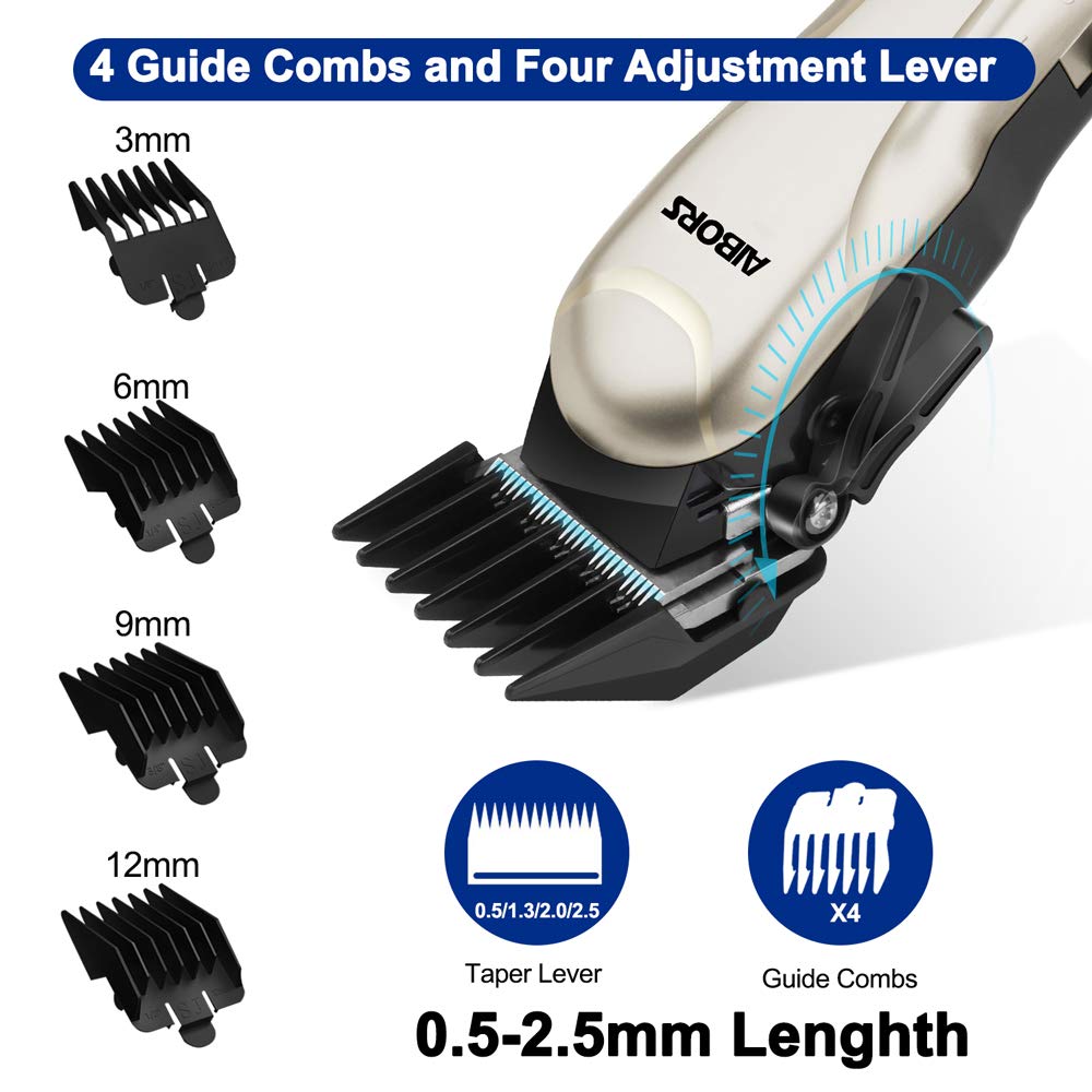 AIBORS Dog Clippers for Grooming for Thick Coats Heavy Duty Low Noise Rechargeable Cordless Pet Hair Grooming Clippers, Professional Dog Grooming Kit Dog Trimmer Shaver for Small Large Dogs Cats Pets