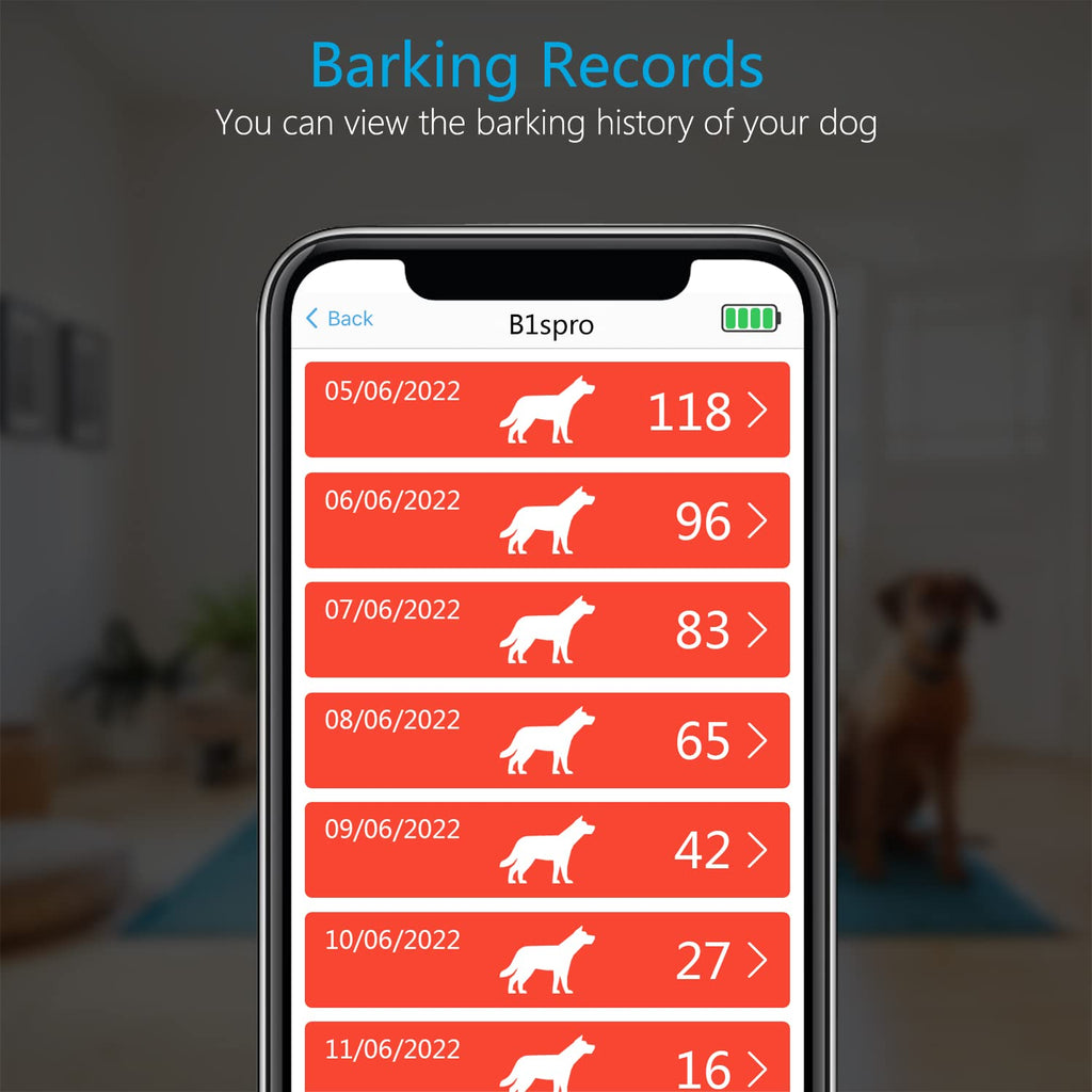 B1s Pro Smart Bark Collar with App Control, Waterproof Dog Barking Collar, Bark Control Training Collar with Barking Record, Humane Custom Settings, Quick Charge Technology
