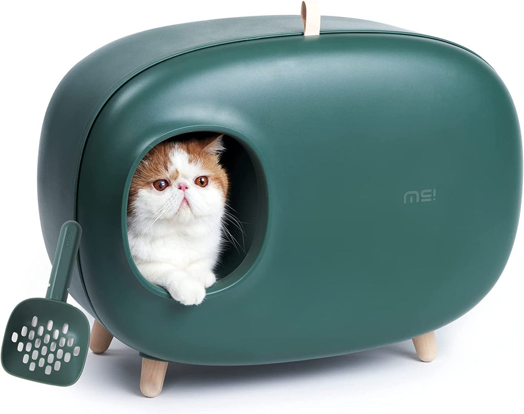 MS Cat Litter Box for Easier Handling of Cat Litter, Enclosed Design, Easy to Clean, Prevent Sand Leakage, Easy Assembly and Large Space, with Cat Litter Scoop (Moss Green)
