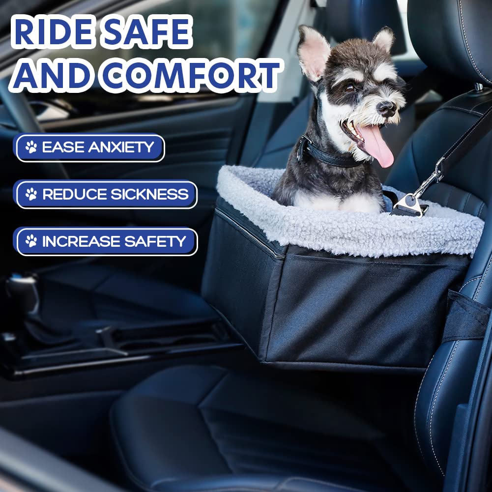 NOVOLAB Puppy Car Seat Upgrade Deluxe Portable Pet Dog Booster Car Seat with Clip-On Safety Leash,Perfect for Small Pets up to 15lbs
