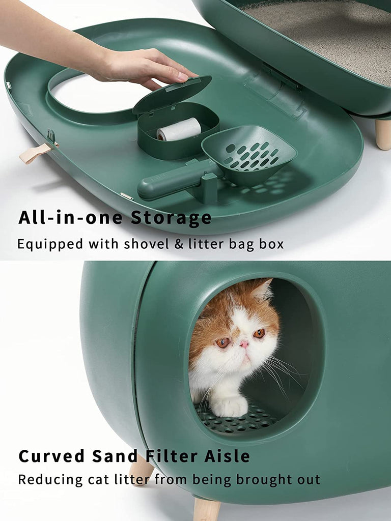 MS Cat Litter Box for Easier Handling of Cat Litter, Enclosed Design, Easy to Clean, Prevent Sand Leakage, Easy Assembly and Large Space, with Cat Litter Scoop (Moss Green)