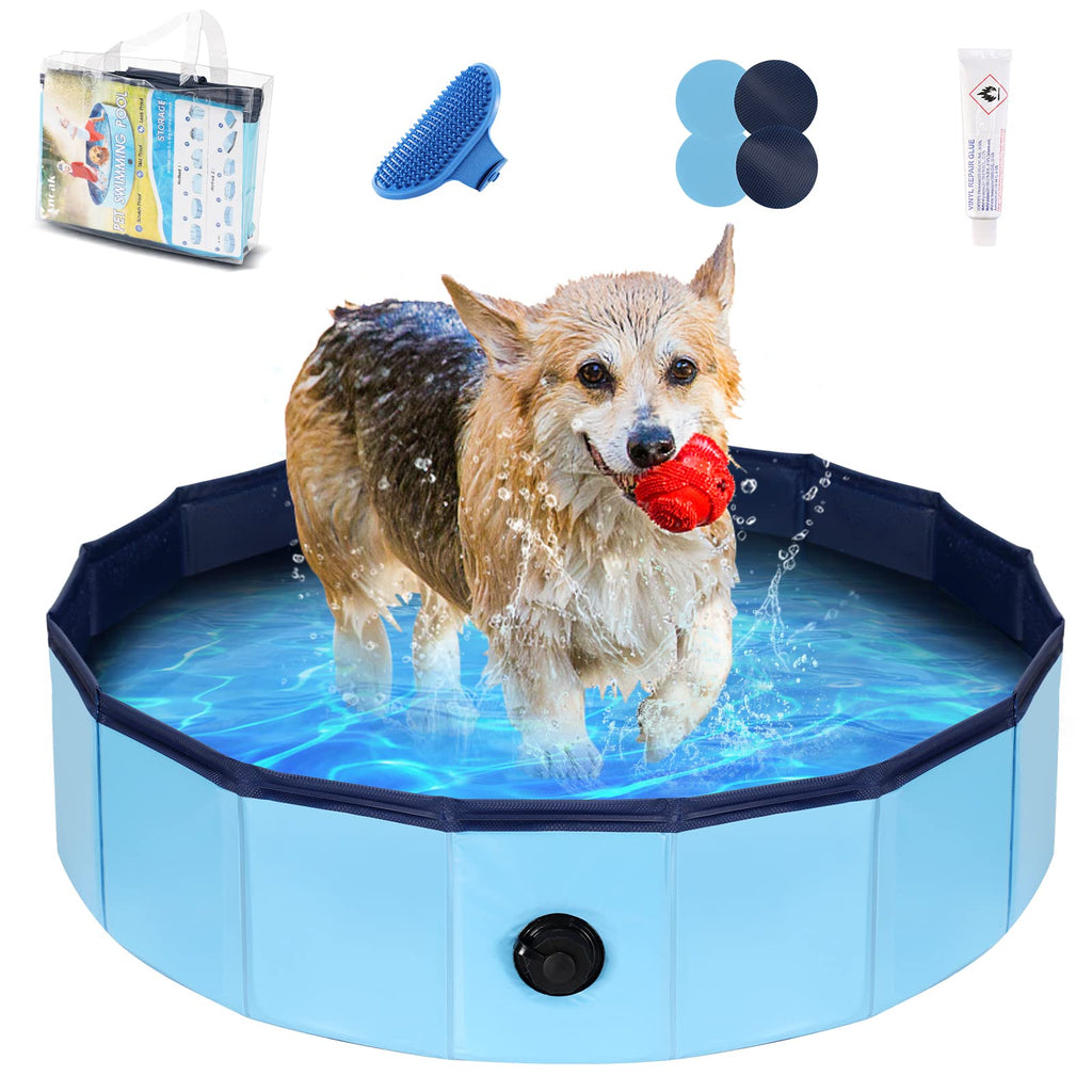 Anoak 2022 Foldable Dog Pool, Collapsible Kiddie Pool Portable Dog Swimming Pool, PVC Bathing Tub for Dogs Cats and Kids with Storage Bag, Brush, Repair Patch and Glue