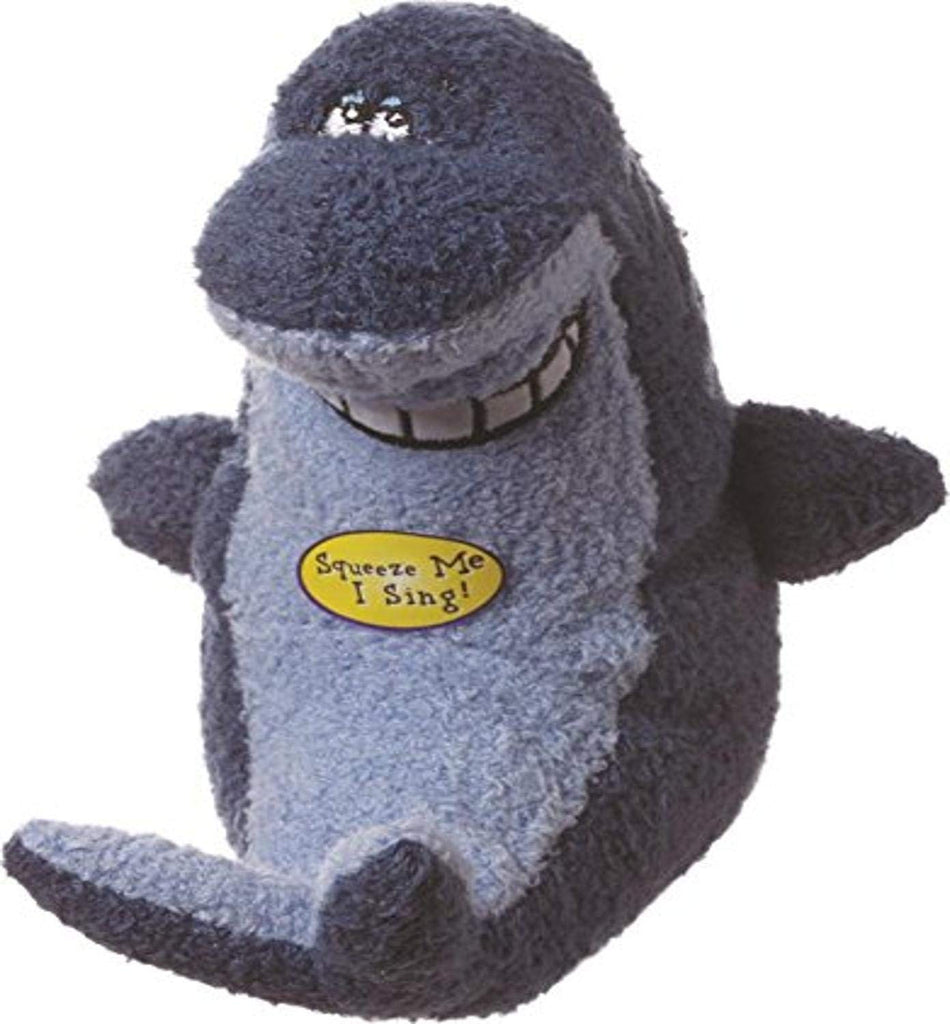 Multipet Deedle Dude Singing Shark Plush Dog Toy 8 Inch Blue