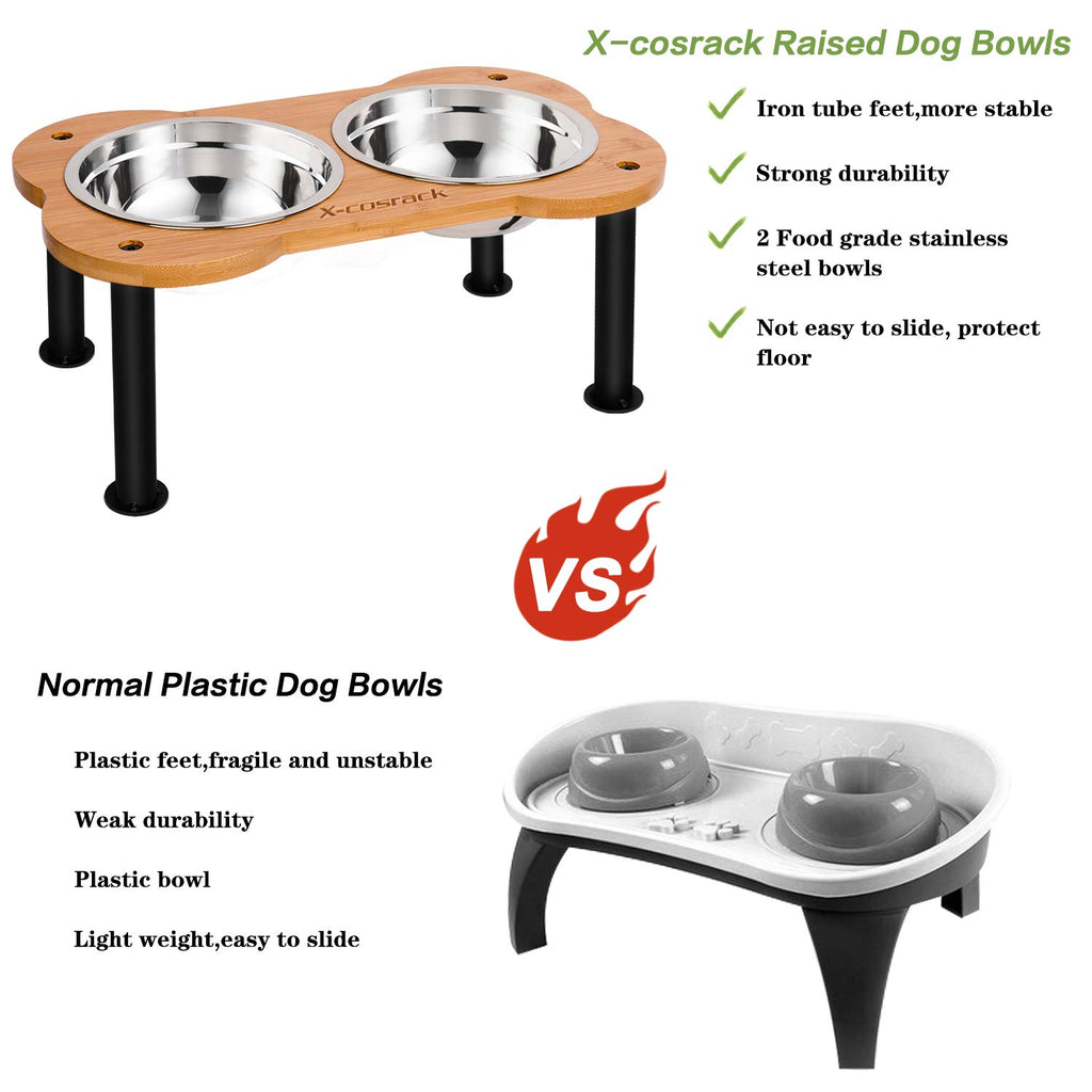 Elevated Dog Cat Bowls, Unique Bone Shape Bamboo Raised Dog Bowl