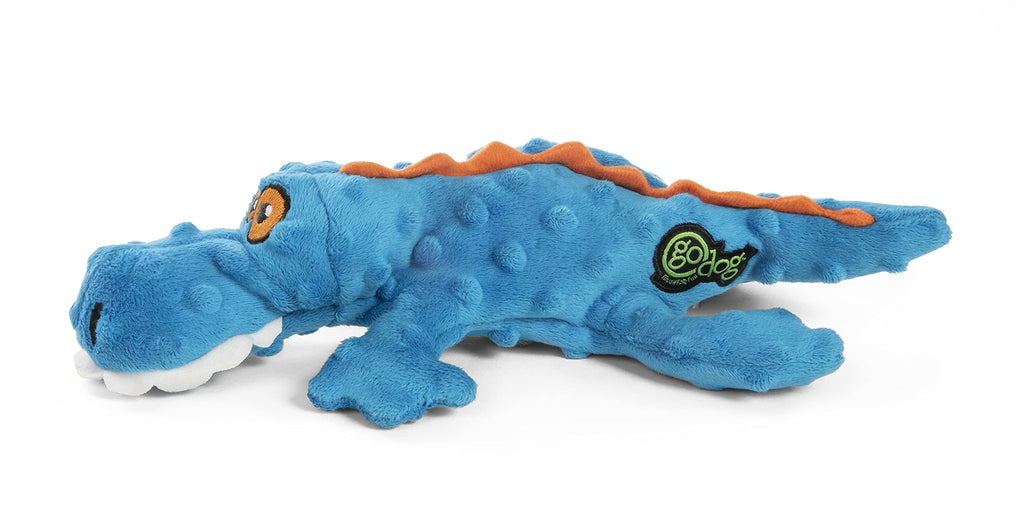 goDog Gators With Chew Guard Technology Tough Plush Dog Toy, Blue, Small (774018)