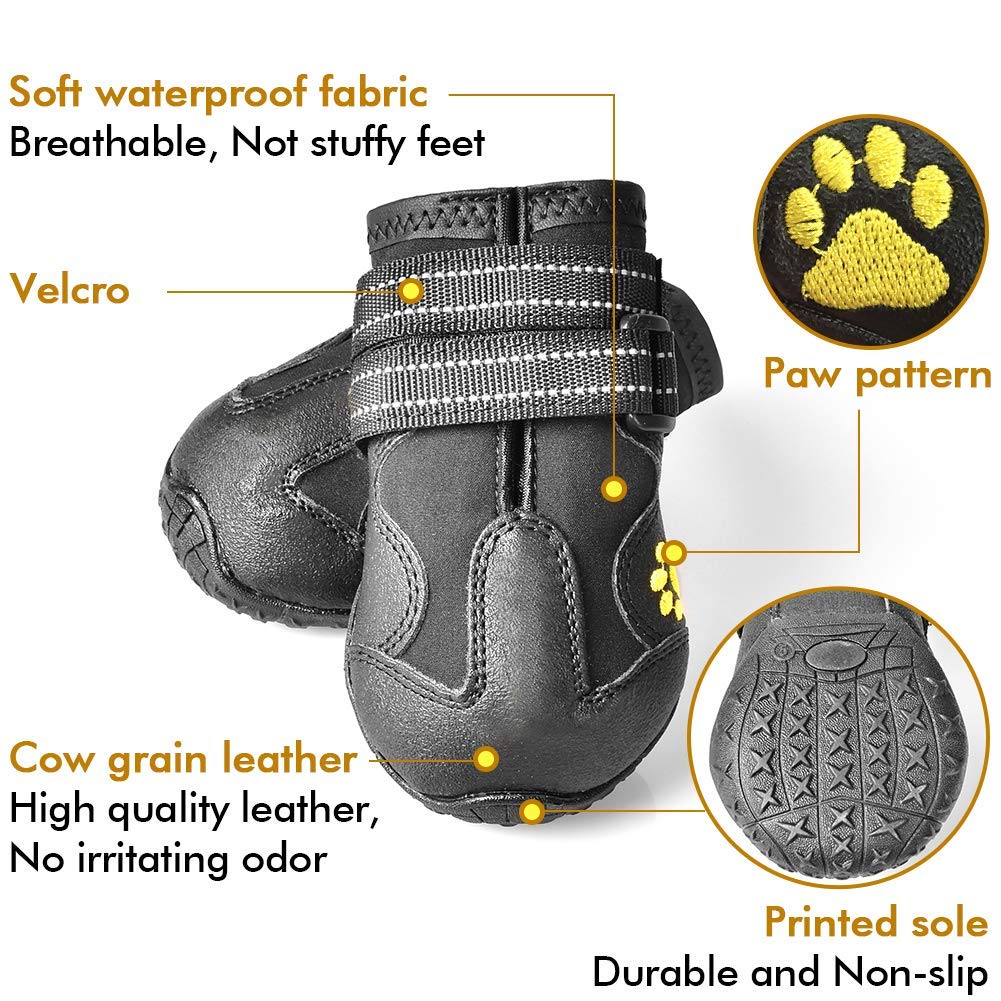 XSY&G Dog Boots,Waterproof Dog Shoes,Dog Booties with Reflective Rugged Anti-Slip Sole and Skid-Proof,Outdoor Dog Shoes for Medium Dogs 4Pcs-Size6