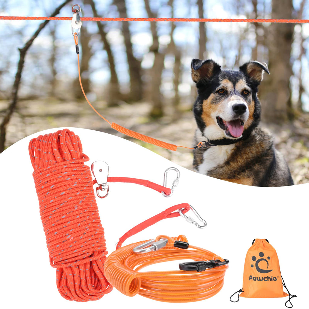 PAWCHIE Dog Tie Out Cable for Camping Dog Pet Walking Leash 50ft