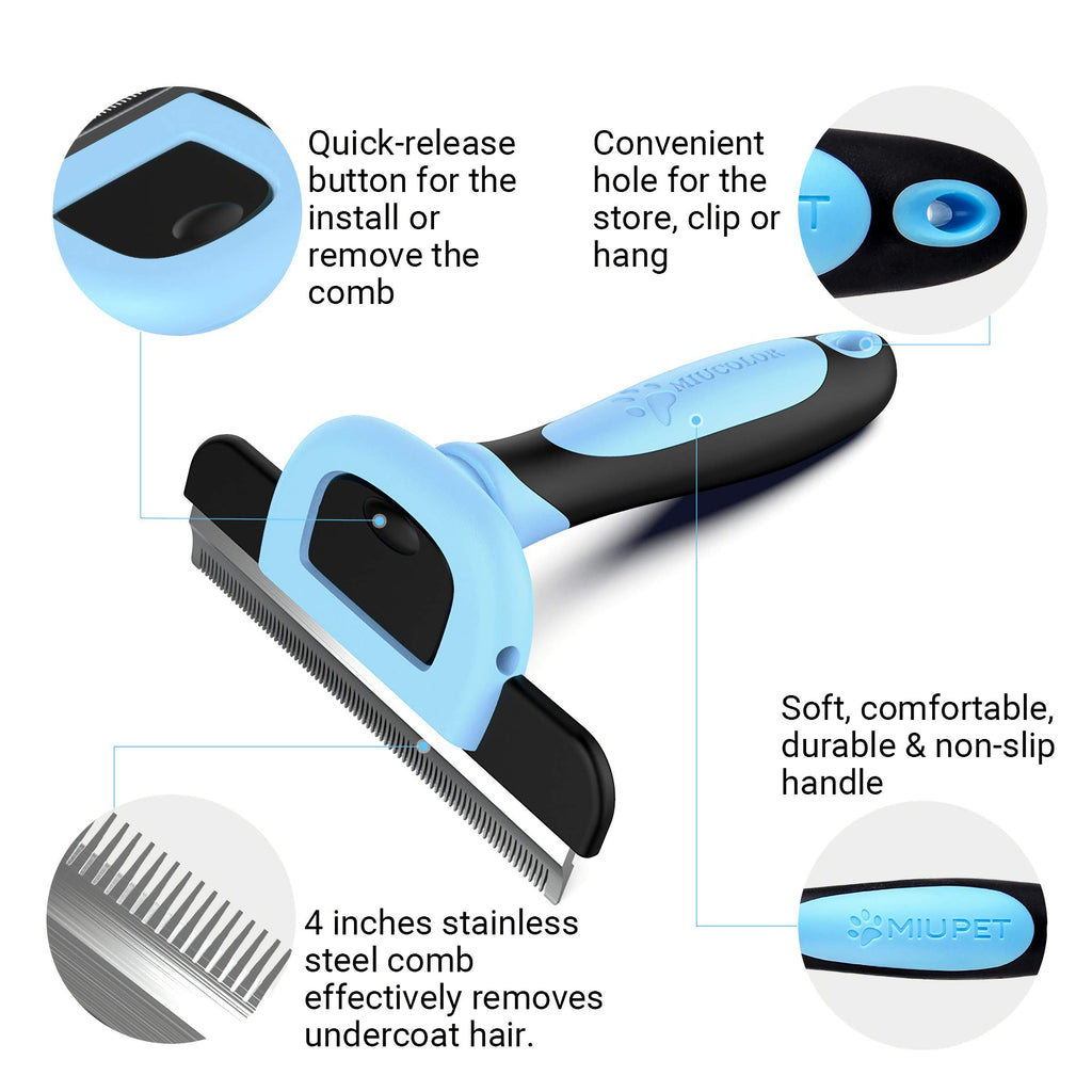 MIU COLOR® Pet Deshedding Tool & Grooming Tool for Small, Medium & Large Dogs + Cats, with Short Hair and Long Hair Dogs & Cats (Size: Large with 4-Inch Edge)(Blue)