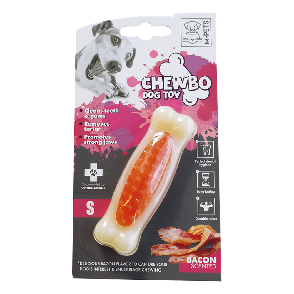 M-Pets Chewbo Bone Bacon Scented Toy for Dog, Orange and Ivory