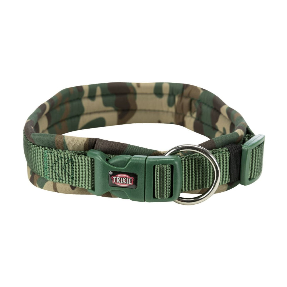 Trixie, Premium Collar with Neoprene Padding, Extra Wide, Camouflage/Forest Green