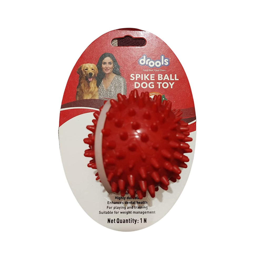 Drools Non-Toxic Rubber Stud Spike Hard Ball Chew Toy, Puppy/Dog Teething Toy - 3 inches, Red