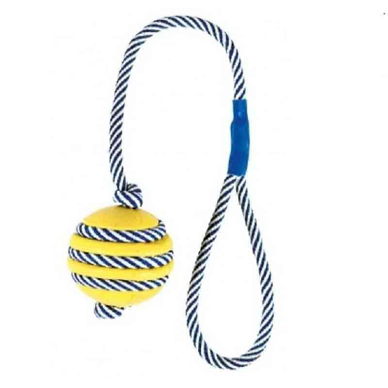 Trixie Ball with Phosphorescent Rope, Natural Rubber Dog Toy, 5 X 40 cm