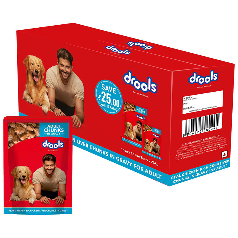 Drools Adult Wet Dog Food Real Chicken & Chicken Liver Chunks in Gravy