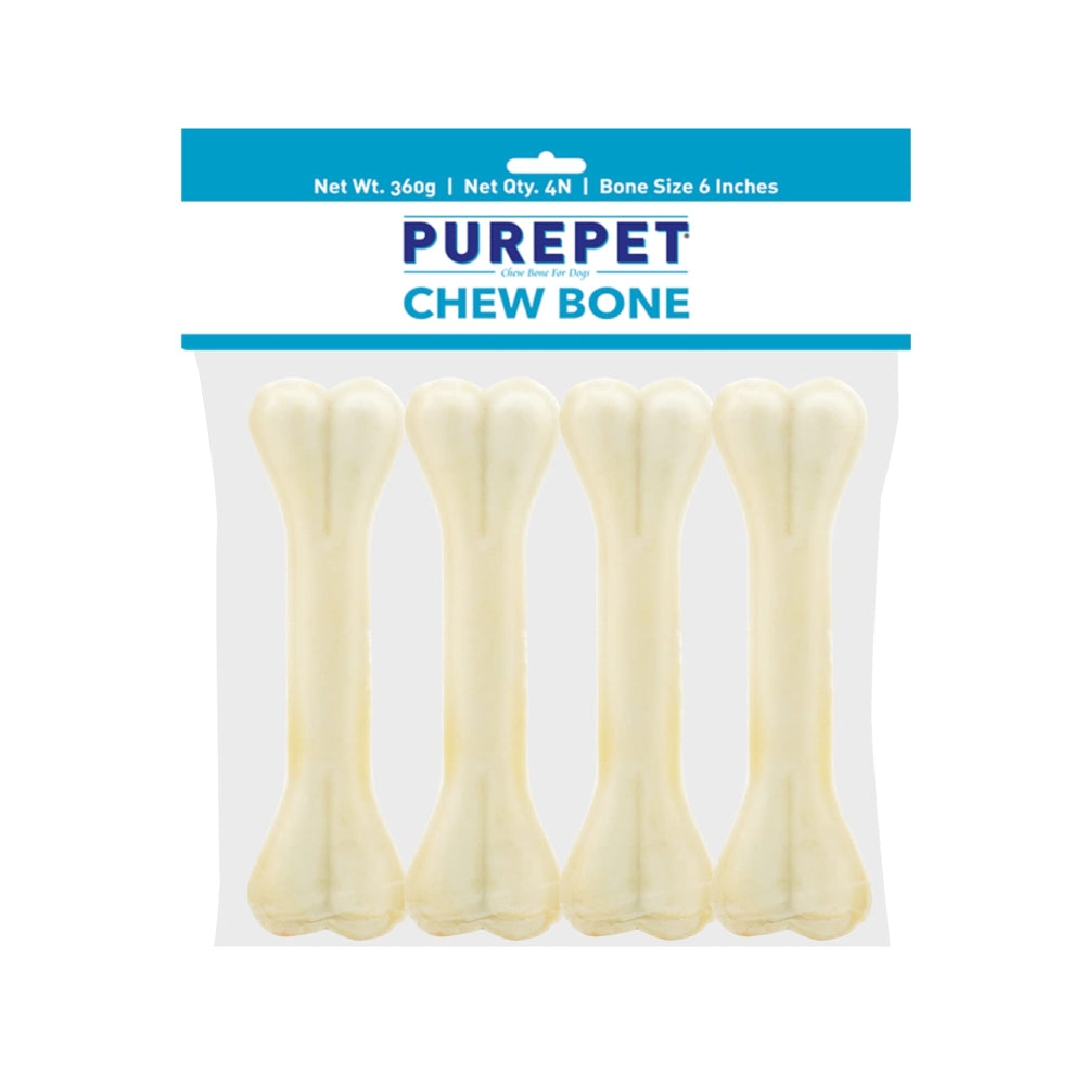 Purepet Pressed Chew Bones, Dog Treats, 6 inches - Pack of 4 Bones
