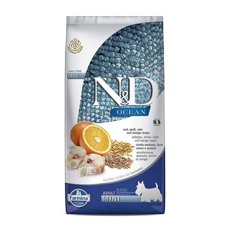 Farmina N&D Adult Spelt, Oats, Codfish and Orange Grain Free Dry Dog Food for Mini Breed