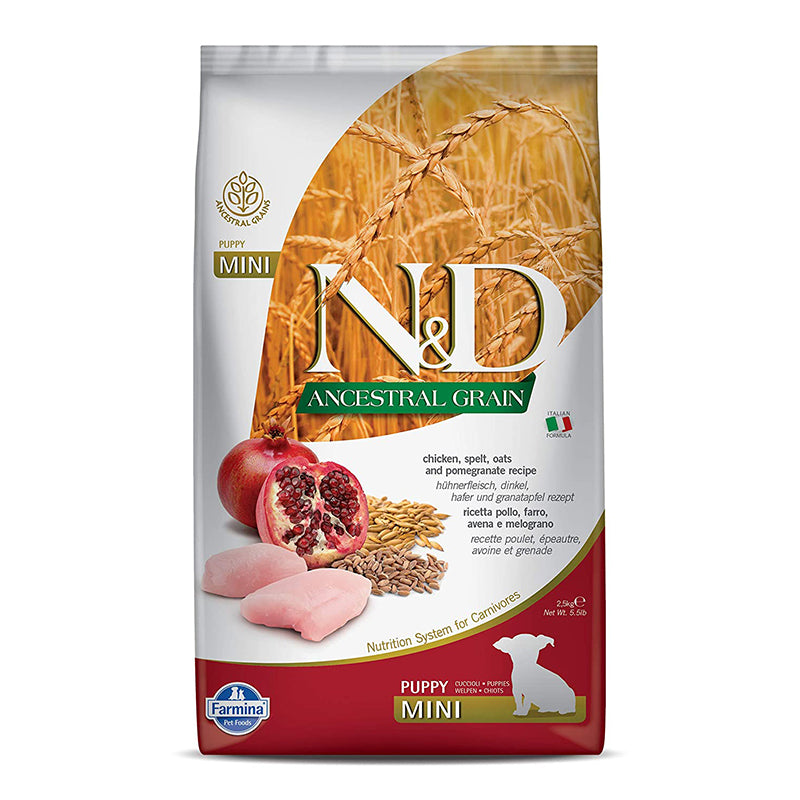 Farmina N&D Puppy Chicken and Pomegranate Ancestral Grain Dry Dog Food for Mini Breed