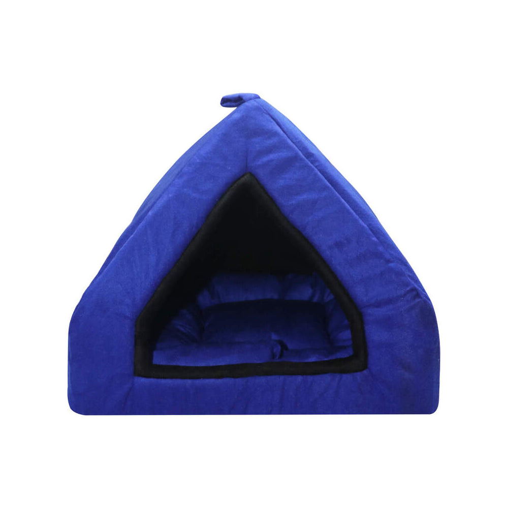 Hiputee Luxurious Tent Style Velvet Soft Hut Bed for Toy Breed Dogs and Cats Blue-Black