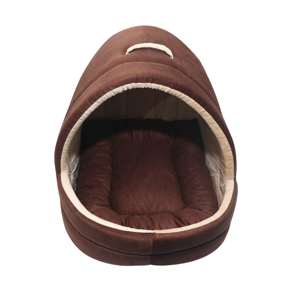 Hiputee Soft Velvet Cave House for Cats Little Dogs & Pets Brown-Cream