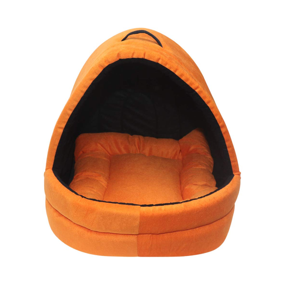 Hiputee Soft Velvet Cave House for Cats Little Dogs & Pets Orange-Black