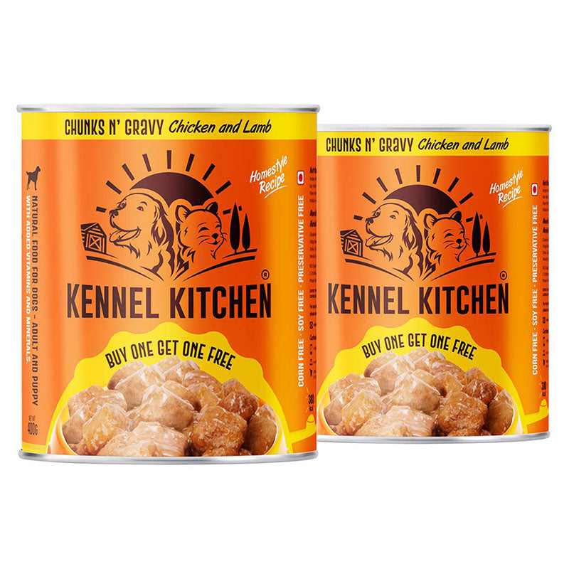Kennel Kitchen Adult & Puppy, Chunks N Gravy with Chicken & Lamb Wet Dog Food, 400 g (Buy 1 Get 1 Free)