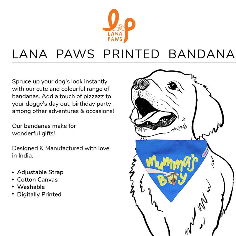 Lana Paws Mumma's Boy Adjustable Dog Bandana/Scarf, Blue