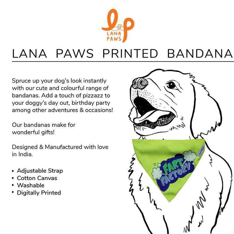 Lana Paws Fart Factory Adjustable Dog Bandana/Scarf, Yellow