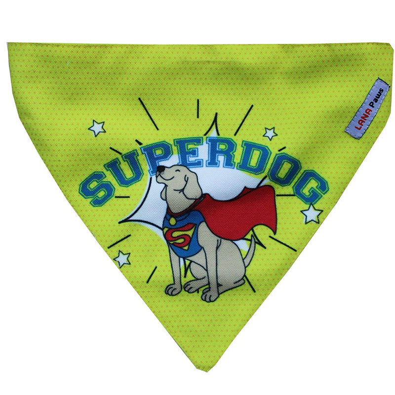 Lana Paws Superdog Superhero Adjustable Dog Bandana/Scarf, Yellow, Red and Blue