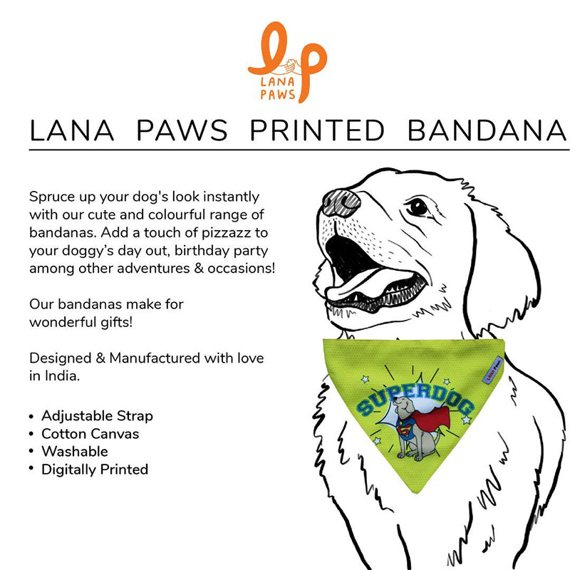 Lana Paws Superdog Superhero Adjustable Dog Bandana/Scarf, Yellow, Red and Blue