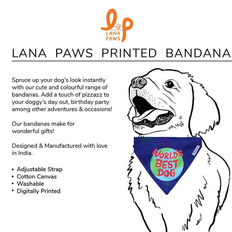 Lana Paws World's Best Dog Adjustable Dog Bandana/Scarf, Blue