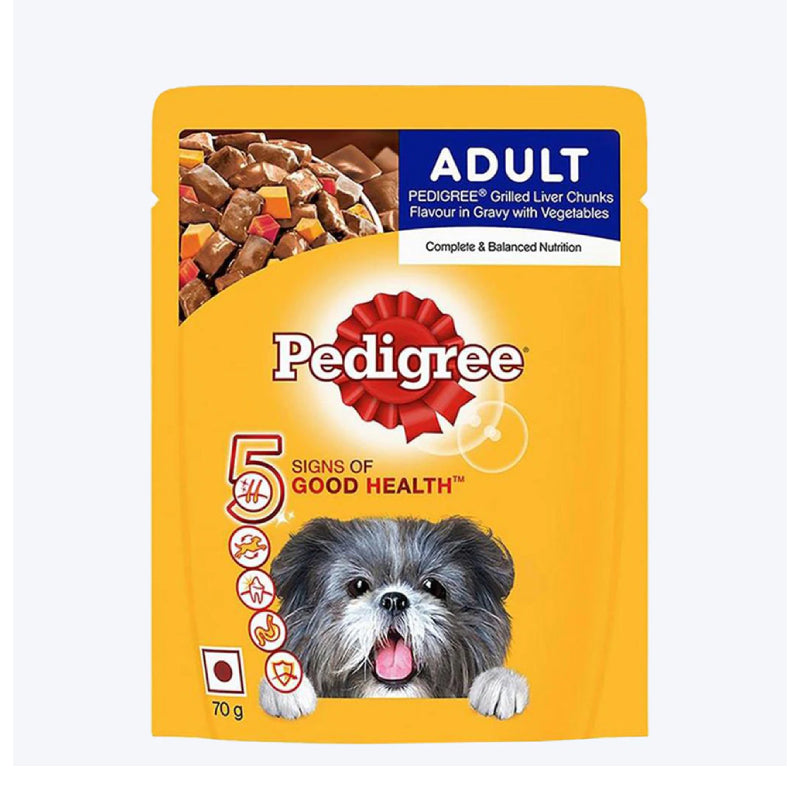 Pedigree Adult Grilled Liver Chunks Flavour in Gravy with Vegetables, Wet Dog Food 70 g