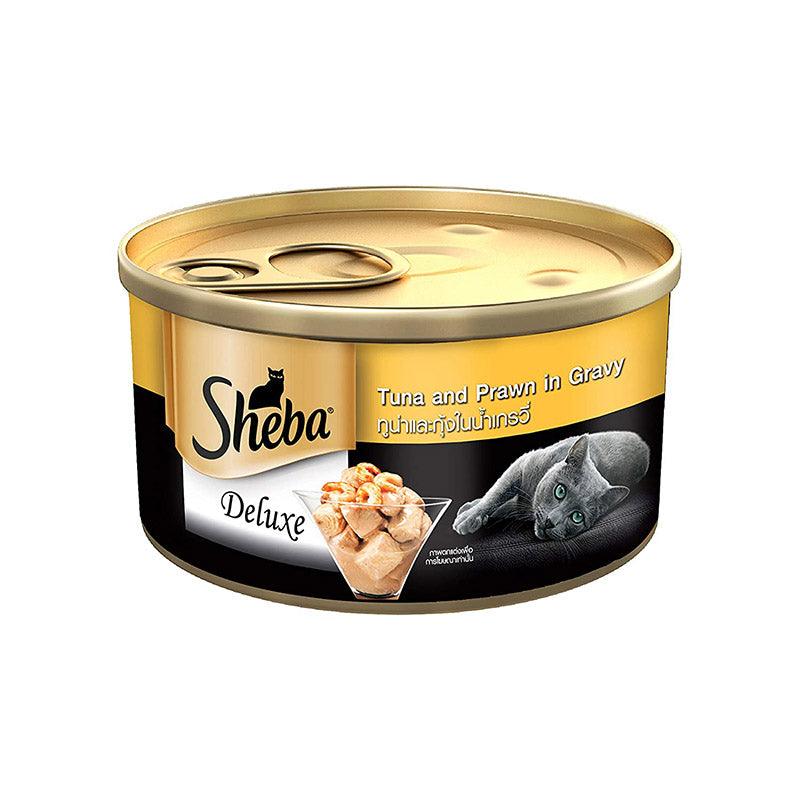 Sheba Deluxe Tuna & Prawn in Gravy, Premium Wet Cat Food, 85 g (Pack of 4 Cans)