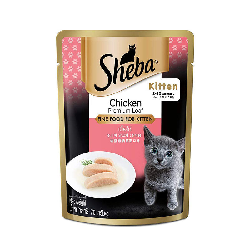 Sheba Kitten (2-12 months) Rich Premium, Chicken Loaf, Fine Wet Cat Food, 70 g (Pack of 24 pouches)