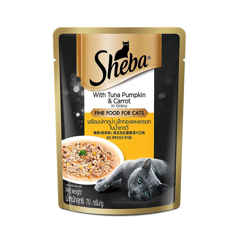 Sheba Adult (1 Yrs +) Rich Premium, Tuna Pumpkin & Carrot in Gravy, Fine Wet Cat Food, 70 g (Pack of 24 pouches)