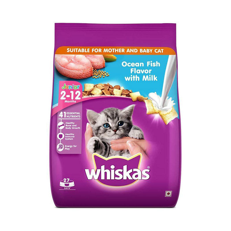 Whiskas Kitten Junior (2-12 months) Ocean Fish Flavor with Milk, Dry Cat Food 3 kg