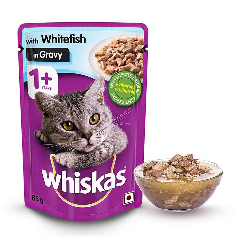 Whiskas Adult (1+Yrs) Whitefish in Gravy, Wet Cat Food 85 g