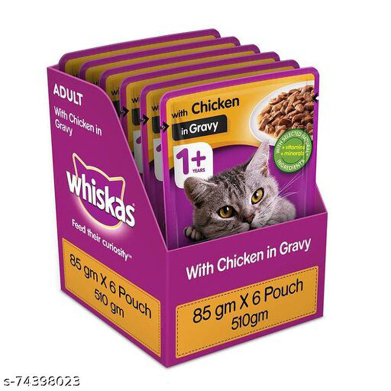 Whiskas Adult (1 Yrs+) Chicken in Gravy, Wet Cat Food 85 g (Pack of 6 Pouches)