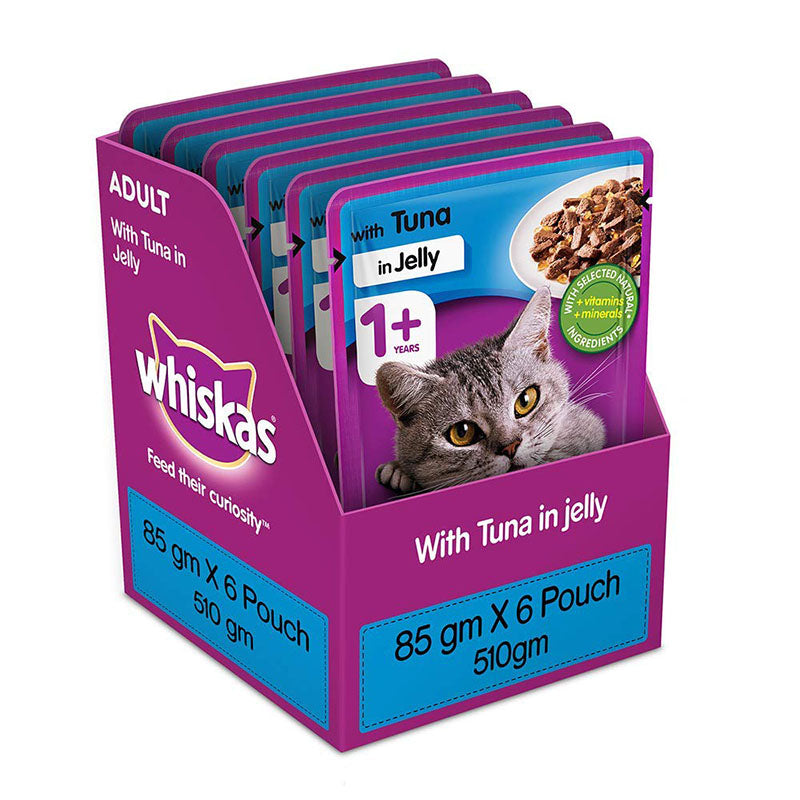 Whiskas Adult (1 Yrs+) Tuna in Jelly, Wet Cat Food 85 g (Pack of 6 Pouches)