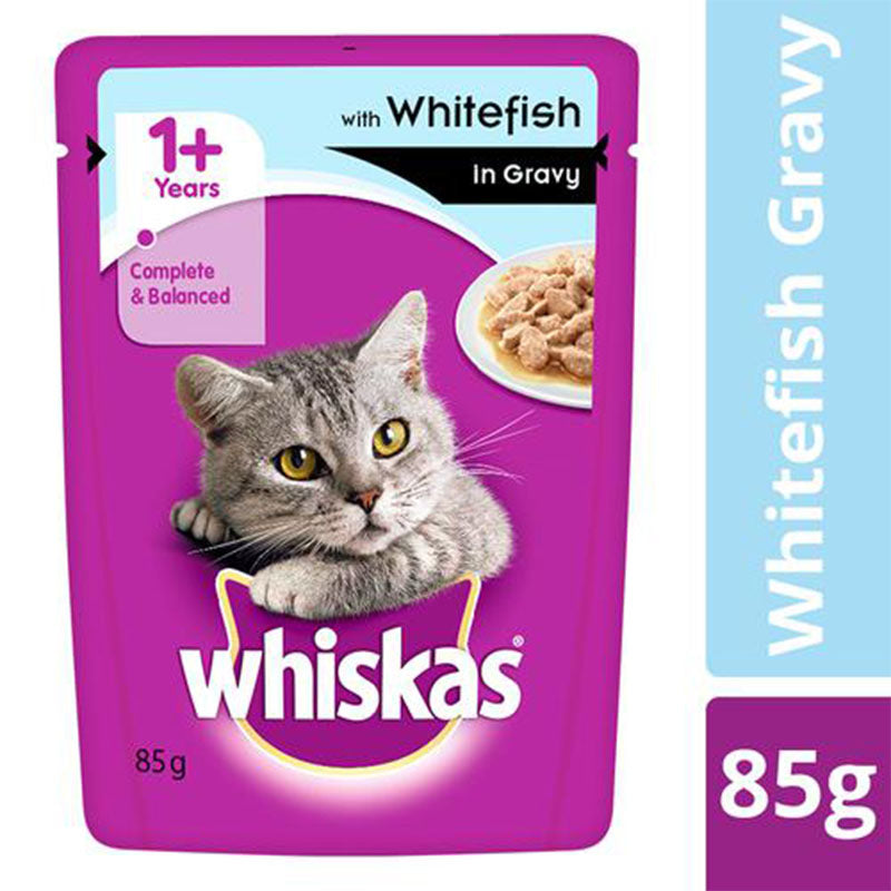 Whiskas Adult (1 Yrs+) Whitefish in Gravy, Wet Cat Food 85 g (Pack of 12 Pouches)
