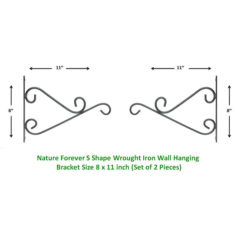 Nature Forever "S" Shape Wrought Iron Wall Hanging Bracket Size 8 x 11" inch (Pack of 2)