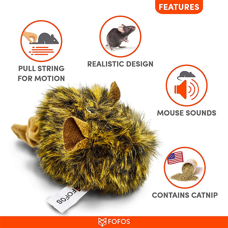 FOFOS Pull String and Sound Chip Mouse for Cats