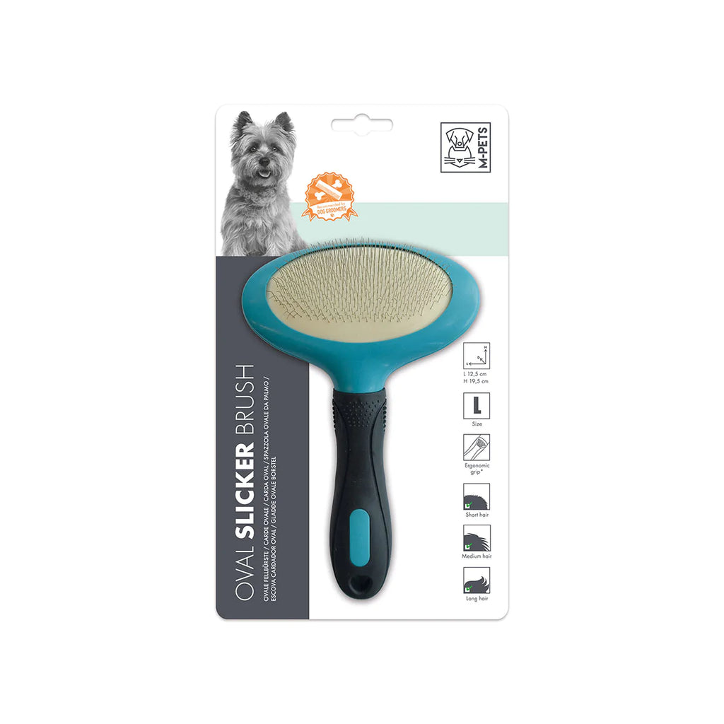 M-Pets Oval Slicker Brush for Dogs, Black and Blue