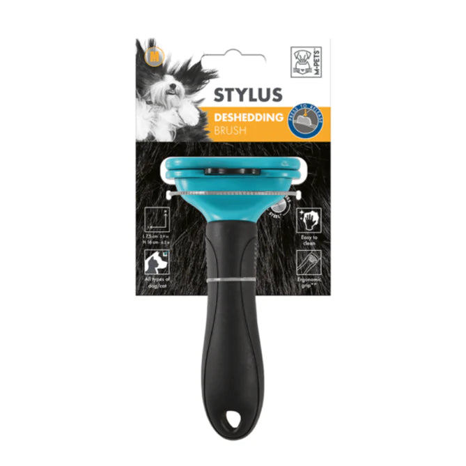 M-Pets Stylus Deshedding Brush for Dog, Blue