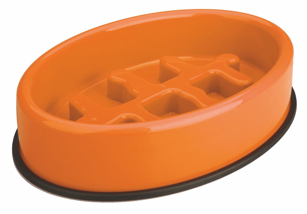 M-Pets Fishbone Slow Feed Bowl Anti-slip Oval Bowl for Dogs and Cats, Orange, 1200 ml