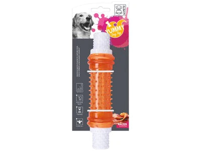 M-Pets Chewing and Dental Yummy Ball Dog Toy with Bacon Flavor, White and Orange