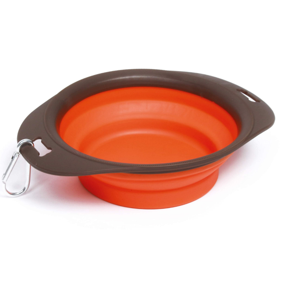 M-Pets On The Road Foldable Feeding Bowl For Cats and Dogs, Orange and Brown